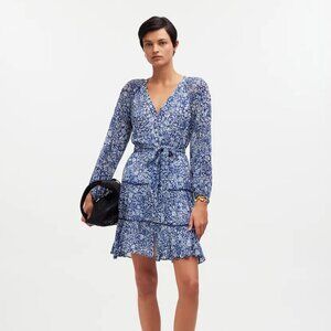 Madewell Blue Tie-Waist Tiered Mini Dress in Floral Size 6 New NWT